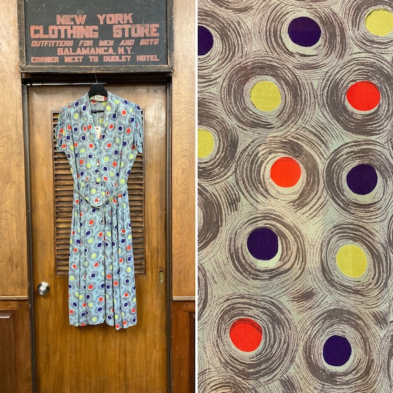 Vintage 1950’s Abstract Swirl & Circle Rayon Dress