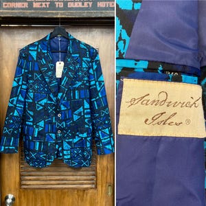 Vintage 1960’s “Sandwich Isles” Tiki Tropical Hawaiian Mod Blazer Sportcoat Jacket, Tag 40R, 60’s Vintage Clothing