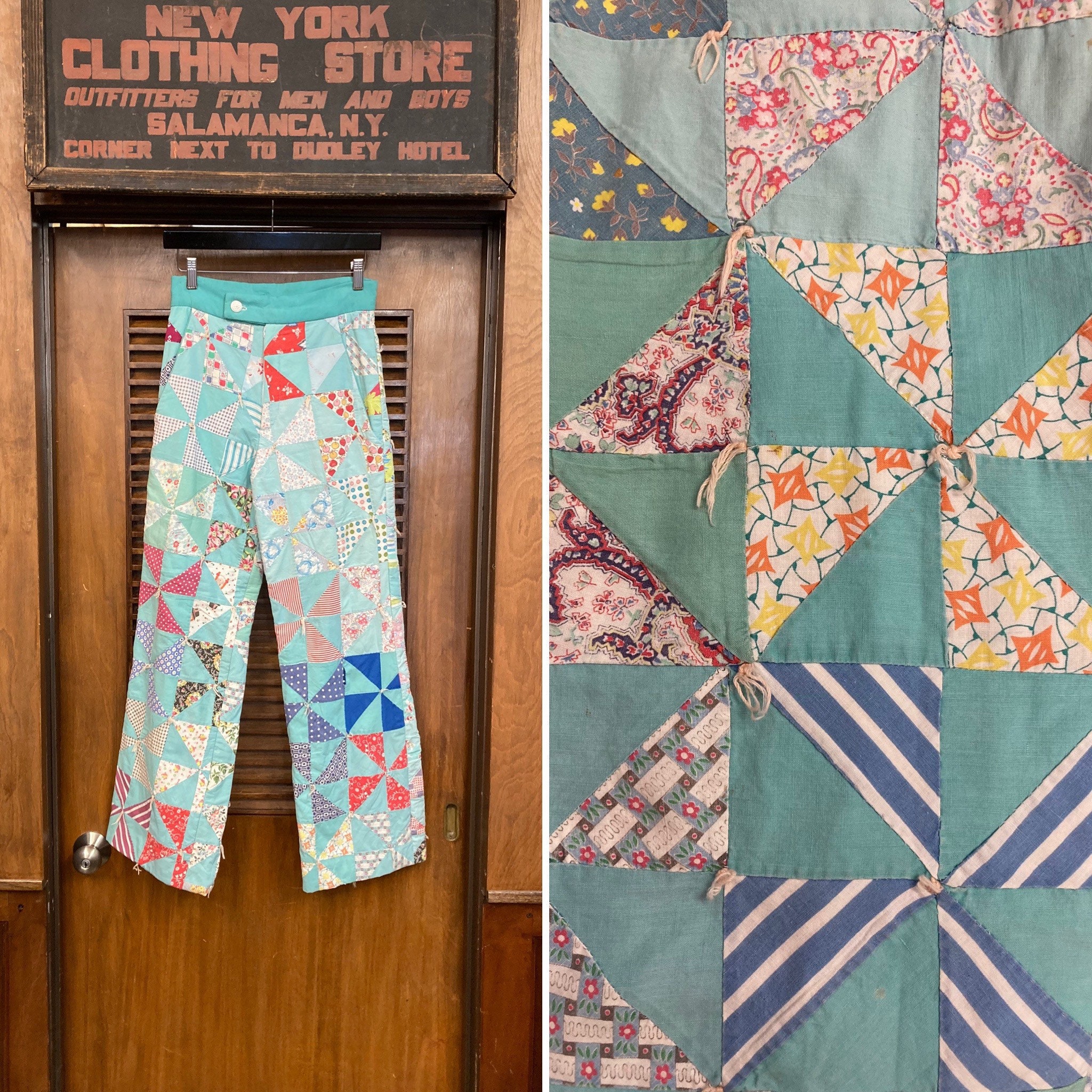 Vintage 1960’s Antique Quilt Patchwork Mod Trousers Pants, Vintage Patchwork, 1960’s Vintage, Trousers, Pants, Mod, Quilted, Floral, Paisley