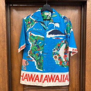 Vintage 1960s Mod Tiki Hawaiian Airlines Cartoon Pop Art Cotton Hawaiian Shirt, Border Print, Rare, 60s Vintage Clothing image 3