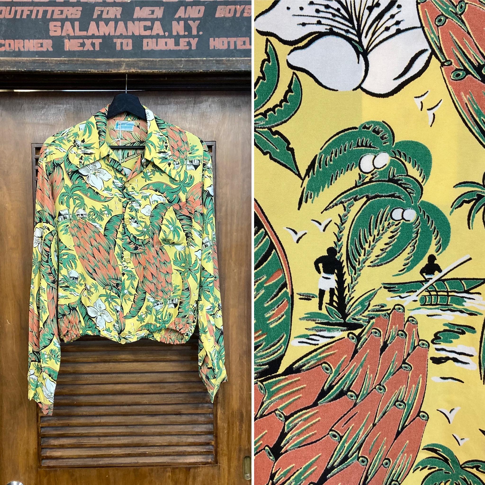 Vintage 1940's “driftwood” Banana Atomic Long Sleeve Silky Rayon