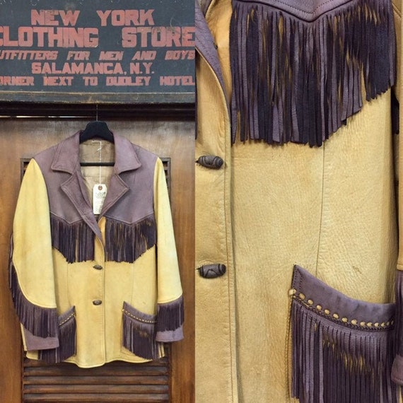 Vintage 1950’s Two-Tone Fringe Western Leather Ja… - image 1