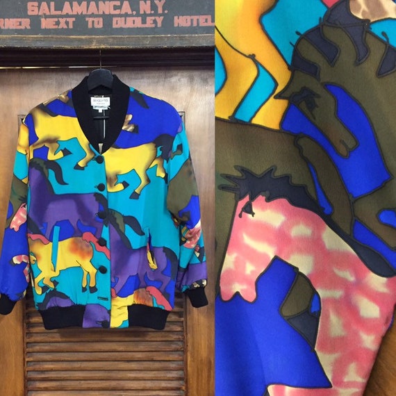 Vintage 1980’s “Silkscapes” Horse Pattern Bomber J