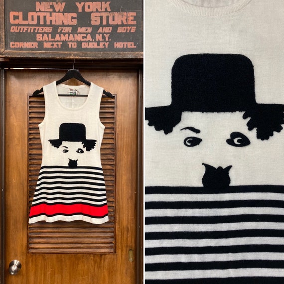 Vintage 1960’s Charlie Chaplin Pop Art Knit Mod Te