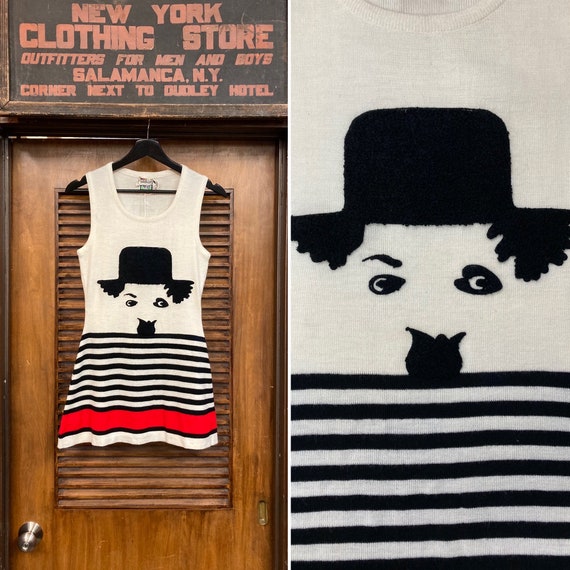 Vintage 1960's Charlie Chaplin Pop Art Knit Mod Tennis Dress