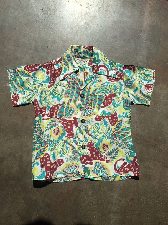Vintage 1950's Boys' Jungle Jaguar Print Shirt Haw