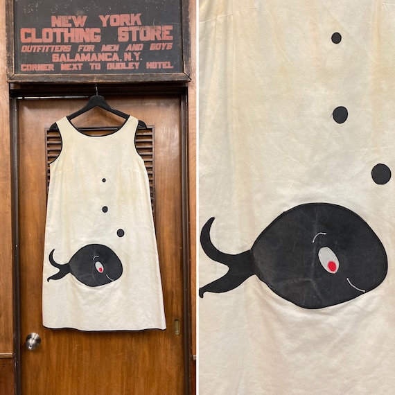 Vintage 1950’s 1960’s Cartoon Whale Shift Pocketed