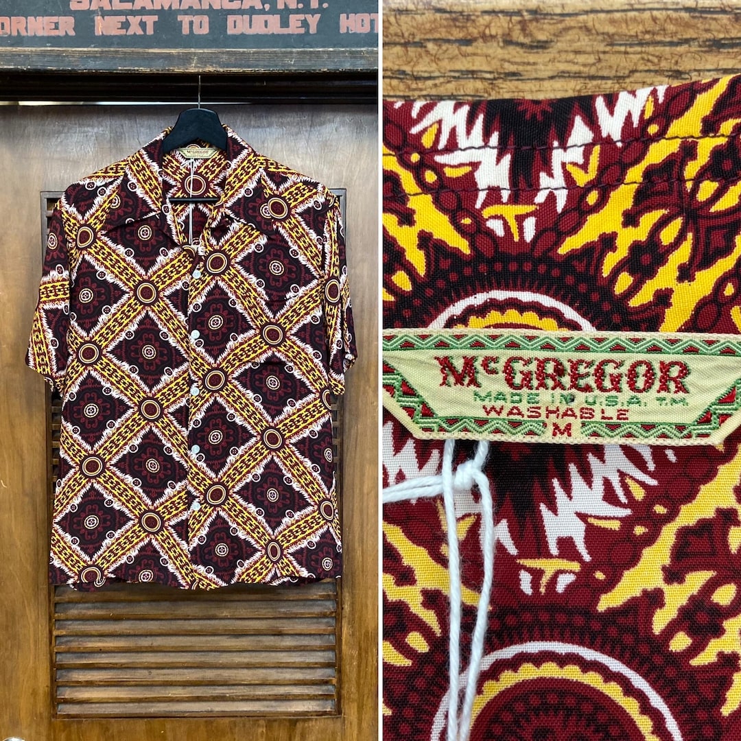 Vintage 1940's “McGregor” Rayon Hula Natives Border Hawaiian