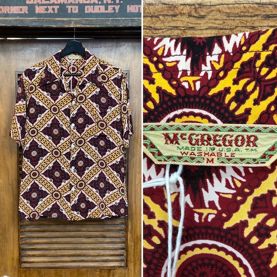 芸能人 愛用の通販 “mcgregor” 1950's Vintage Label Hawaiian Rayon Silky Atomic トップス