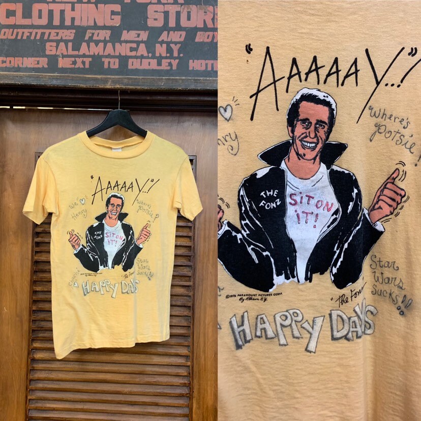 1976 happy days fonzie Tシャツ AAAAAY 青｜トップス