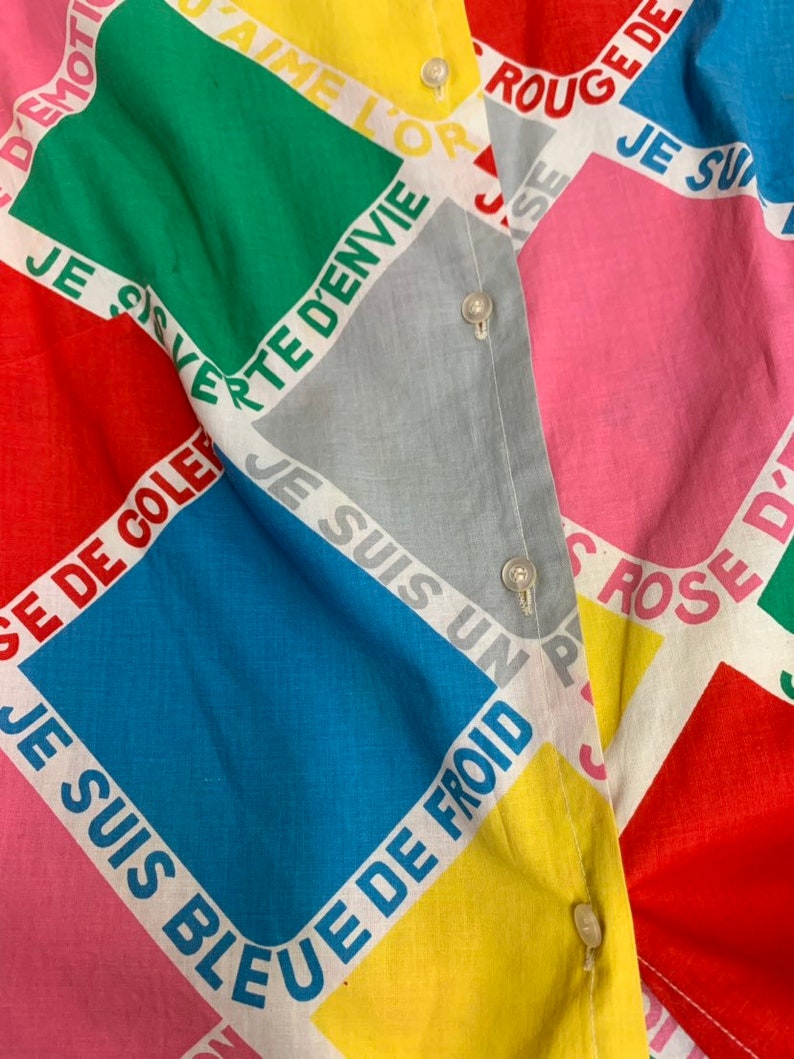 Vintage Novelty Print Vintage 1960/'s French Language Multi-Color Pop-Art Sleeveless Top Vintage Clothing Pop Art Vintage 1960/'s