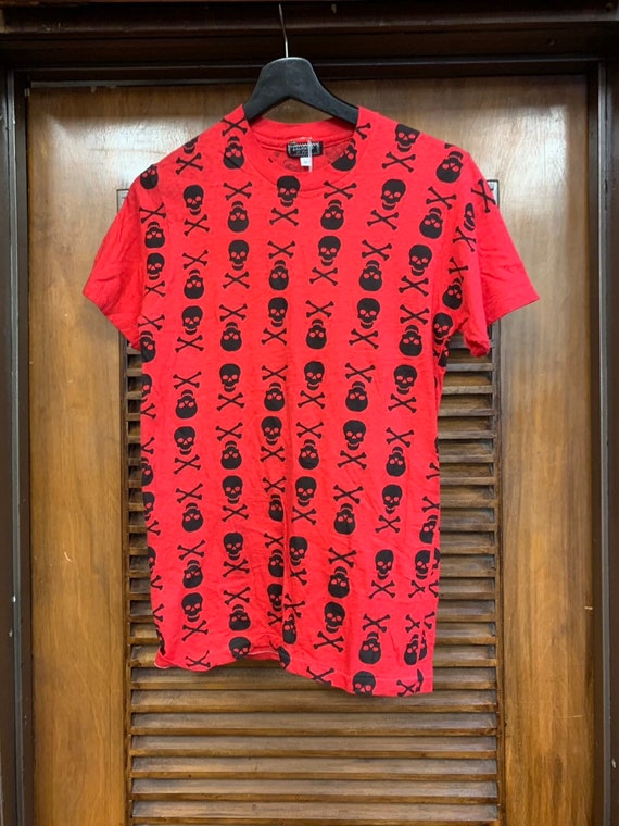 Vintage 1980's Red and Black Skull & Crossbones T… - image 4