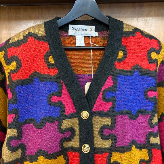 Vintage 1980’s Jigsaw Puzzle Cardigan SweaterMade in… Gem