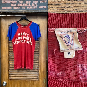 Vintage 1950’s Auto Parts Two-Tone Durene Athletic Jersey Embroidered T-Shirt, Car Club, Drag Race, 50’s Vintage Clothing