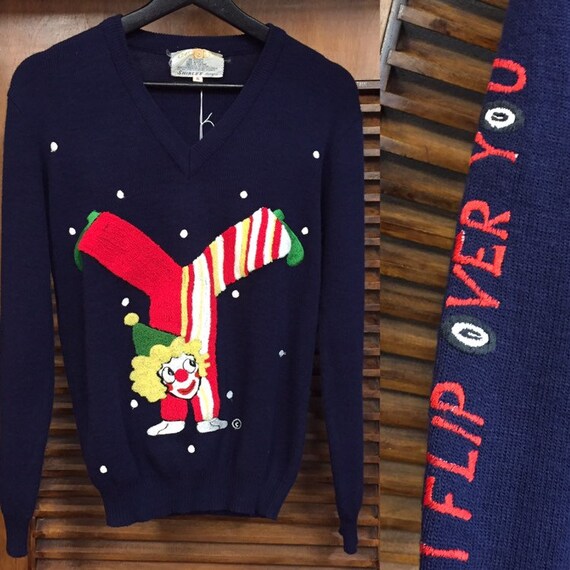 Vintage 1960’s Circus Clown Blue Sweater, Vintage