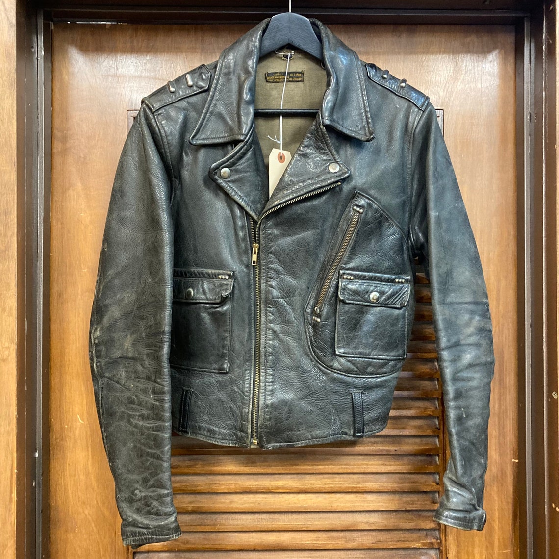 Vintage 1940’s “Harley Davidson” Cycle Champ D-Pocket Motorcycle Leather Jacket, 40’s Motorcycle Jacket, 40’s Harley, Vintage Leather Jacket image 2