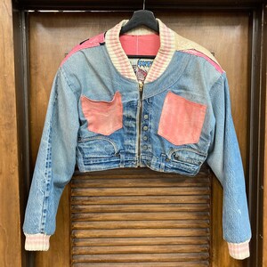 Vintage 1980s Too Cute Betty Boop Pudgy Dog Denim Patchwork Cropped Bomber Jacket, 80s Jean Jacket, Vintage Clothing image 2