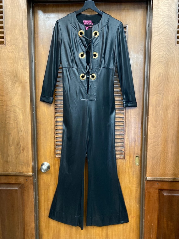 Vintage 1960’s Jet Black “Wet Look” Glam Disco Mo… - image 2