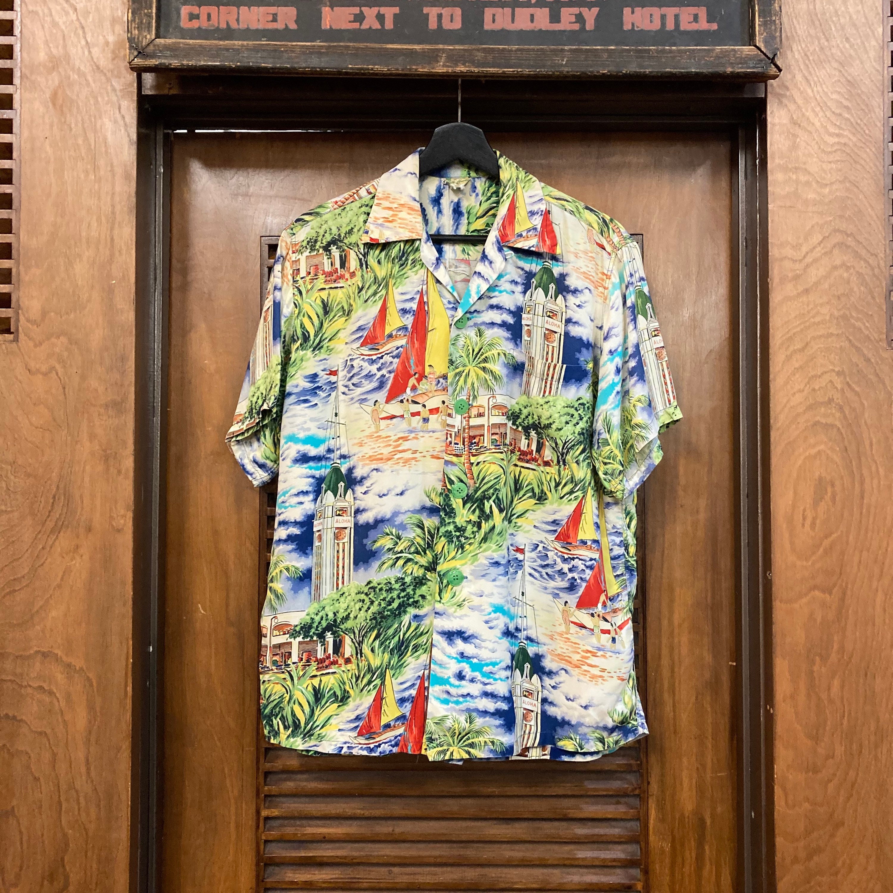 Vintage 1950's “hale Hawaii” Label Aloha Tower Natives Crepe Vintage 1950's “hale Hawaii” Label Aloha Tower Natives Crepe