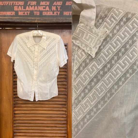 Vintage 1920's Lace & Cotton Blouse, Vintage Clothing
