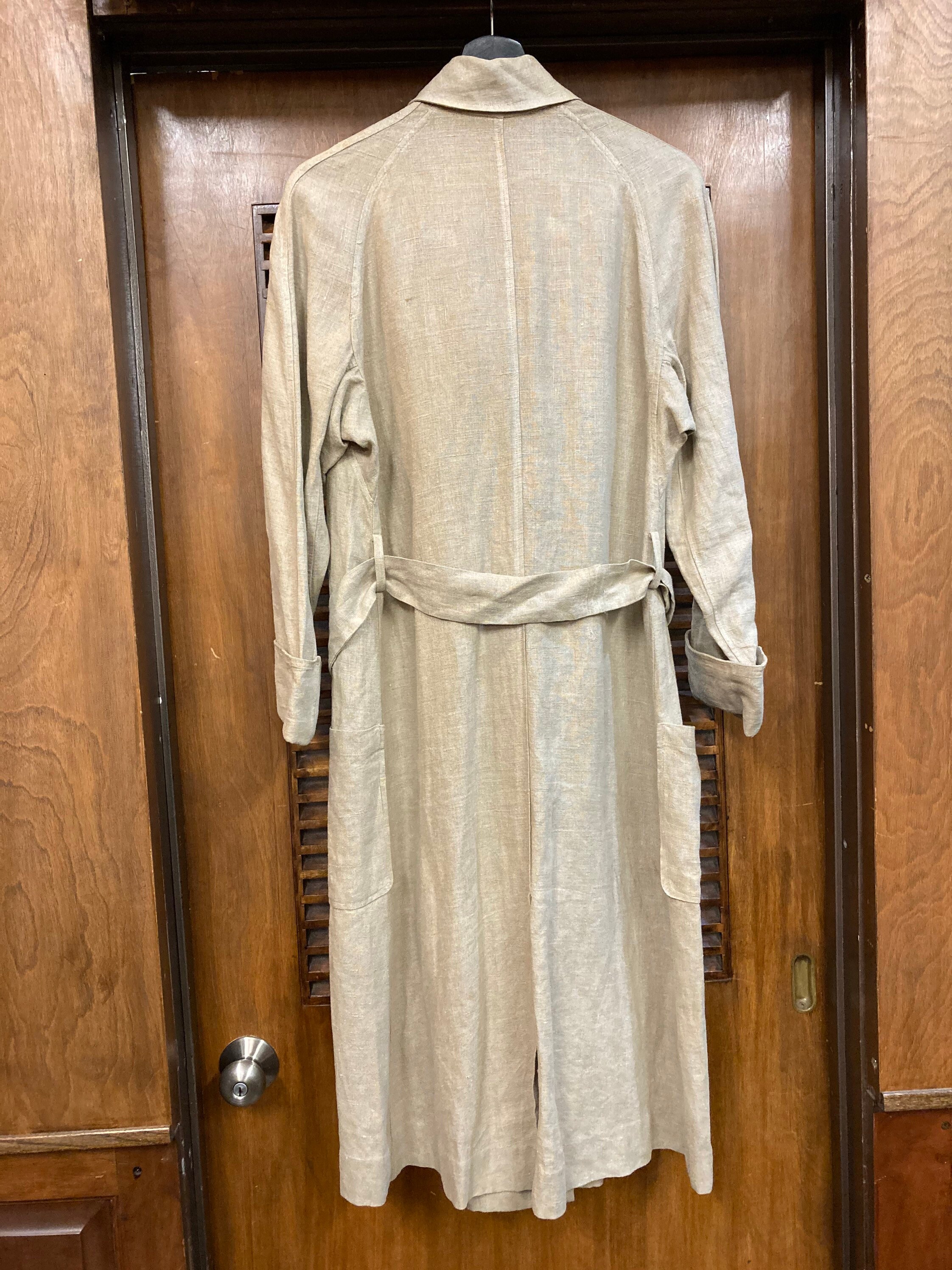 Vintage Antique 1910s Edwardian Chinstrap Linen Duster Coat