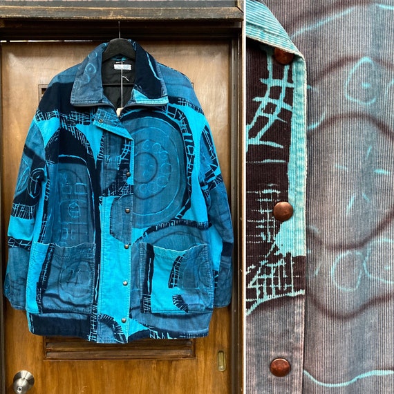 Vintage 1980's Graffiti New Wave Corduroy Jacket Art Design, 80's Jacket, 80's Corduroy, 80's Winter Wear, 80's New Wave, Vintage Clothing