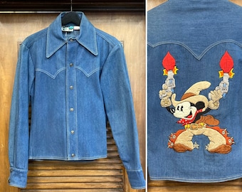 Vintage 1970’s “Antonio Guiseppe” Mickey Mouse Denim Embroidery Jacket, 70’s Denim Jacket, Western Wear, Vintage Clothing, Disney
