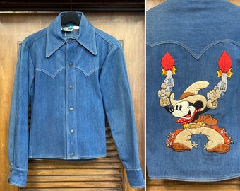 Vintage 1970’s “Antonio Guiseppe” Mickey Mouse Denim Embroidery Jacket, 70’s Denim Jacket, Western Wear, Vintage Clothing, Disney