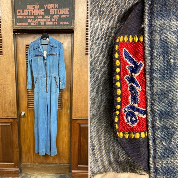 Vintage 1970’s “Male” Label Denim Jumpsuit with Fl
