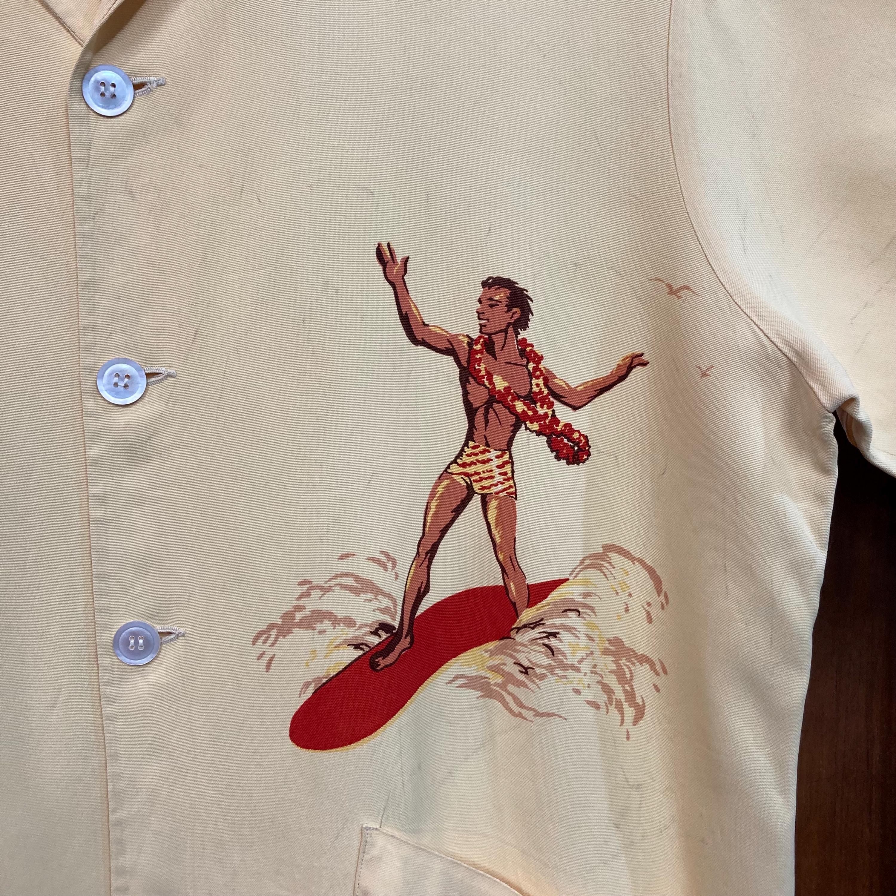 90s ヴィンテージ  レフェリー? ボーリング? シャツ 万国旗 Vintage 1940's “mcgregor” Surfer Back Panel Rayon Cabana Hawaiian