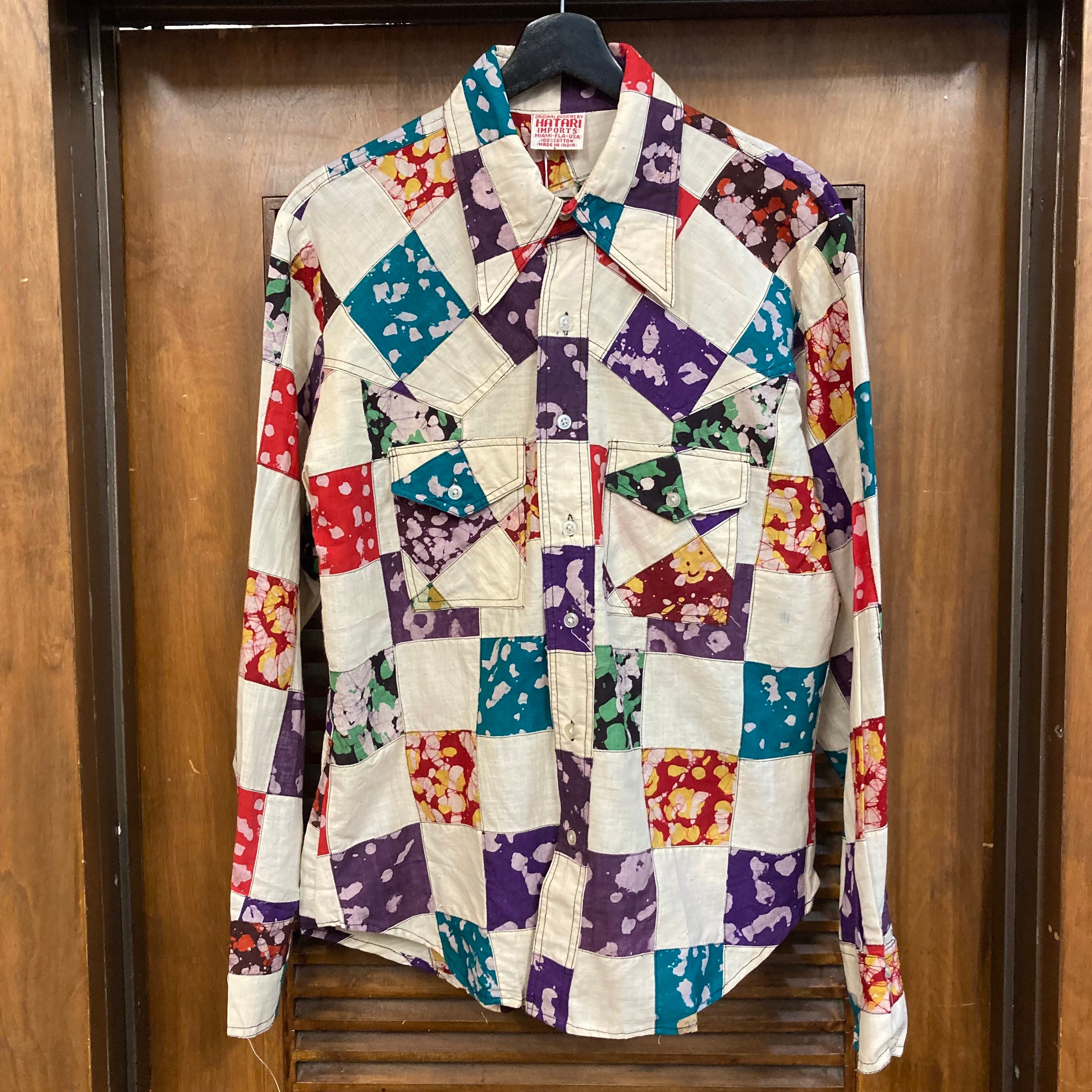 Vintage 1970s Madras Cotton Patchwork Shirt, 70s Western Wear