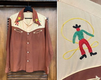 Vintage 1940’s Two-Tone Rodeo Cowboy Western Rockabilly Shirt, 40’s Ranchwear, Vintage Clothing