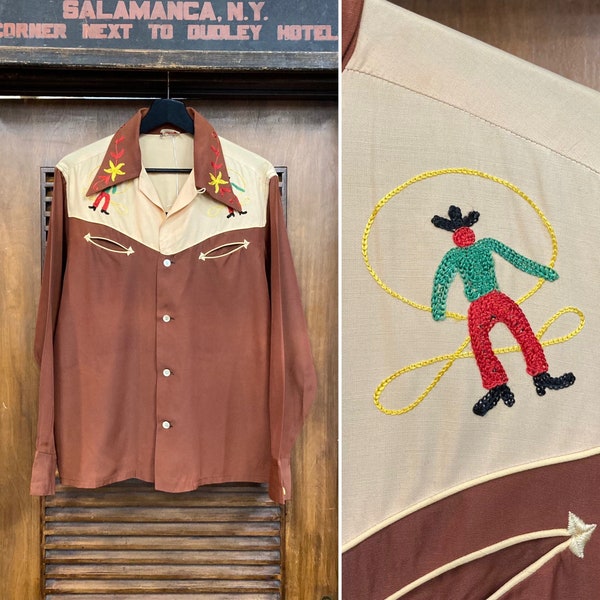 Vintage 1940’s Two-Tone Rodeo Cowboy Western Rockabilly Shirt, 40’s Ranchwear, Vintage Clothing