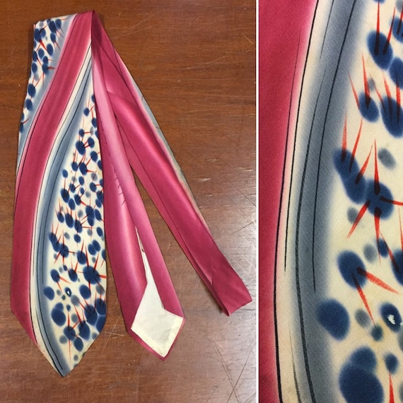 Vintage 1940’s Necktie, Hand Painted Abstract, 195