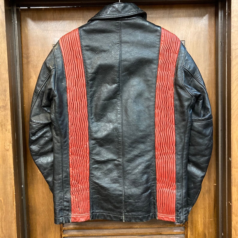 Vintage 1960s Bates Label Two-Tone Detail Leather Jacket, 60s Cafe Racer, 60s Jacket, 60s Motorcycle Jacket, Vintage Clothing image 3