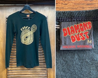 Vintage 1970’s “Diamond Dust” Disco Glitter Glam Long Sleeve T-Shirt, 70’s Tee Shirt, Vintage Clothing