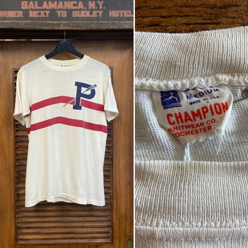 Vintage 1950s Champion Label Rowing Team University School College Sports T-Shirt, 50s Tee Shirt, Vintage Clothing image 1