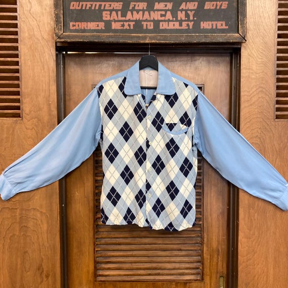 Vintage 1950's Argyle Diamond Rayon Gabardine Rockabilly