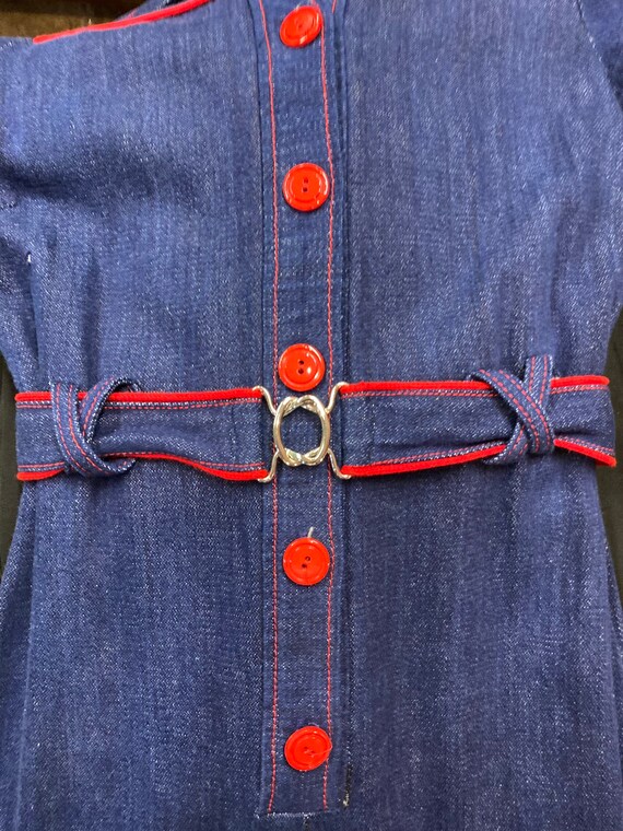 Vintage 1970’s Amazing Denim Cotton Jumpsuit Red … - image 6