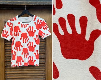 Vintage 1980’s Hand Print Pop Art Cotton Glam New Wave Mod Tee Shirt, 80’s T-Shirt, Vintage Clothing
