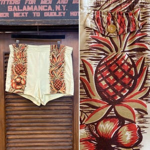 Vintage 1940’s “Catalina” Pineapple Tropical Rayon Hawaiian Swim Trunks Shorts, 1940’s Shirt, 1950’s Shirt