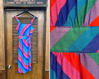 Vintage 1980’s Rainbow Stripe New Wave Mod Wrap Summer Dress, 1980s Dress, New Wave, Mod, Striped, Wrap Dress, Rainbow, Summer Dress