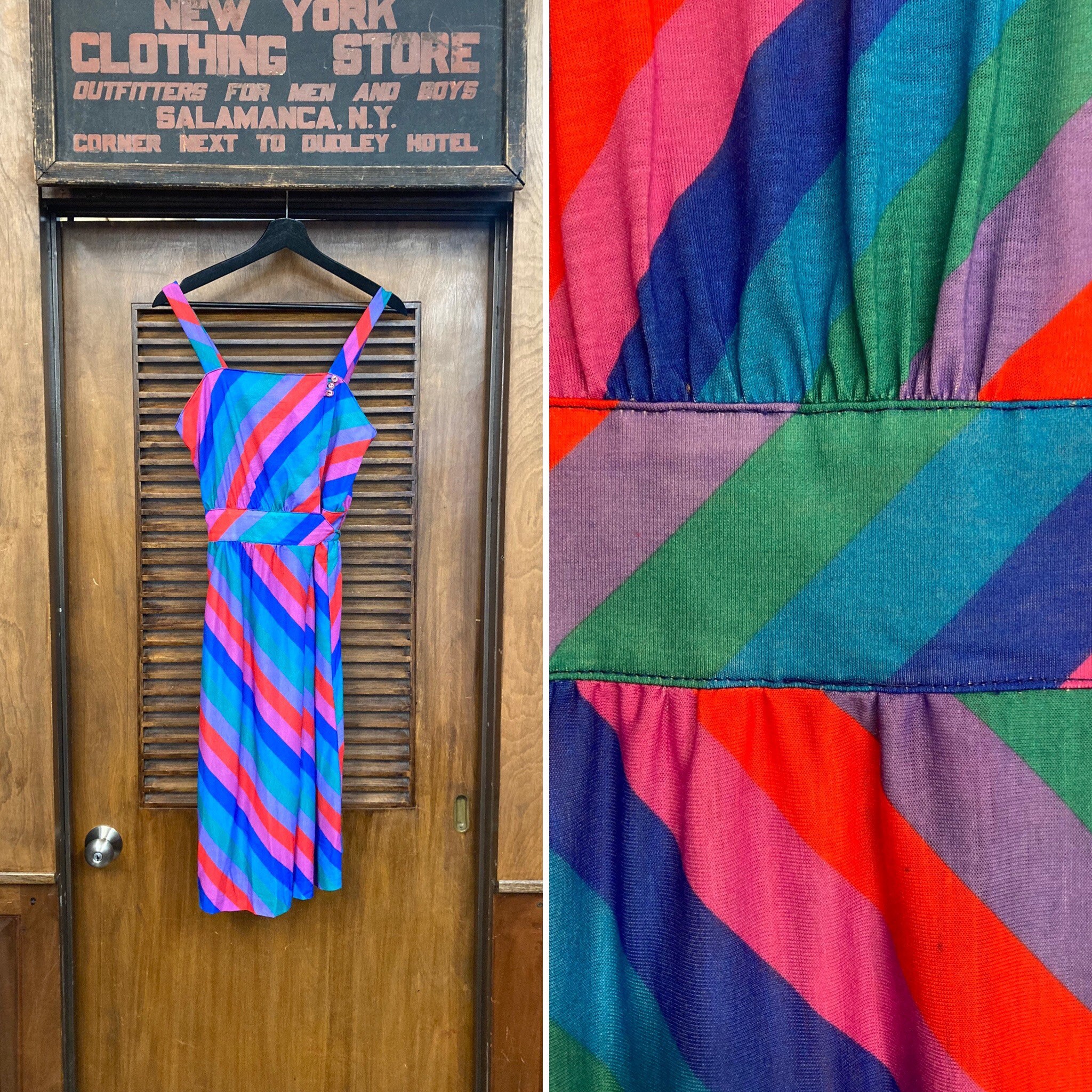 Vintage 1980s Rainbow Stripe New Wave Mod Wrap Summer Dress 1980s Dress New Wave Mod Striped Wrap Dress Rainbow Summer Dress Etsy UK