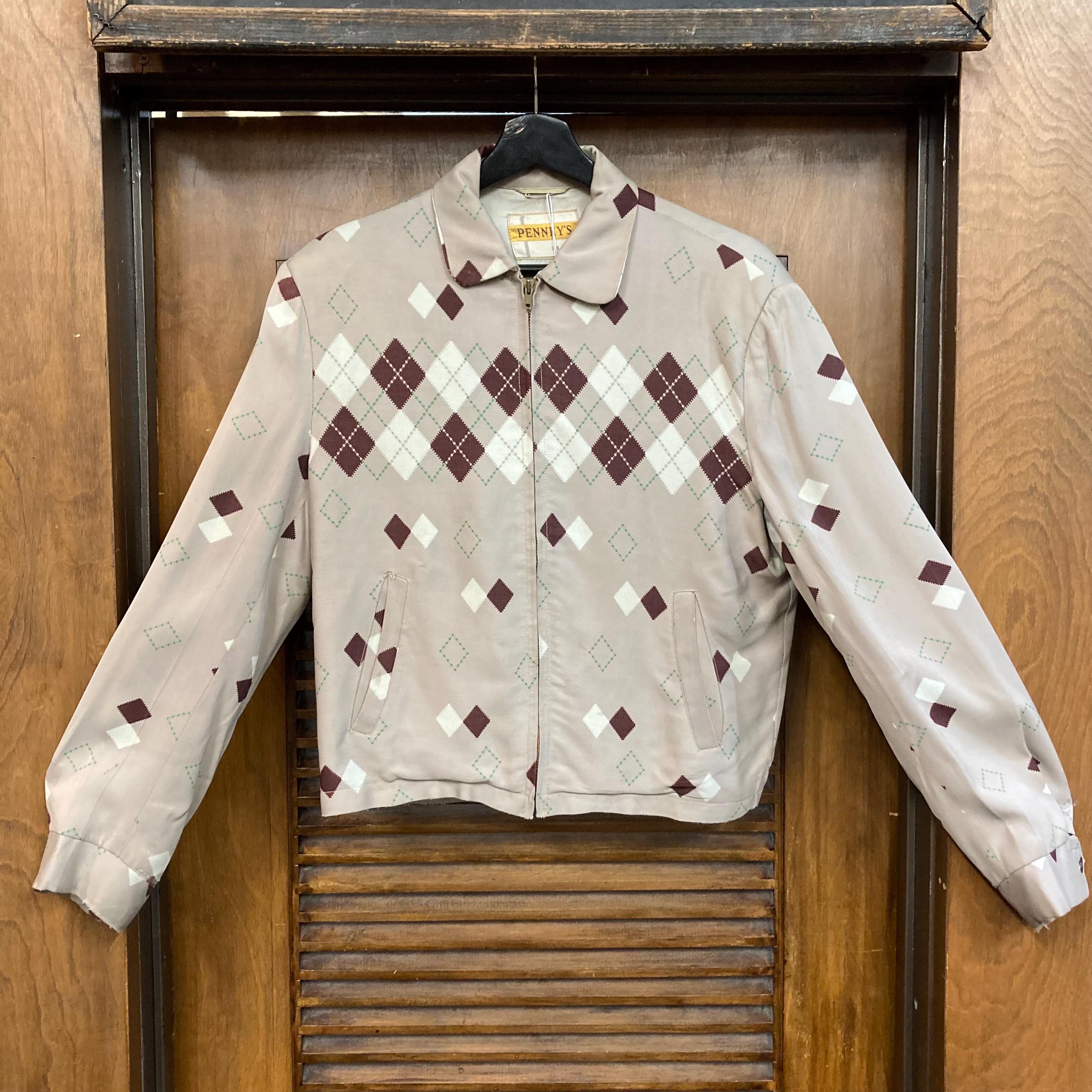 ジャケット・アウター 50s rayon gabardine jacket argyle Vintage 1950's “penney's” Argyle Diamond Rayon Gabardine
