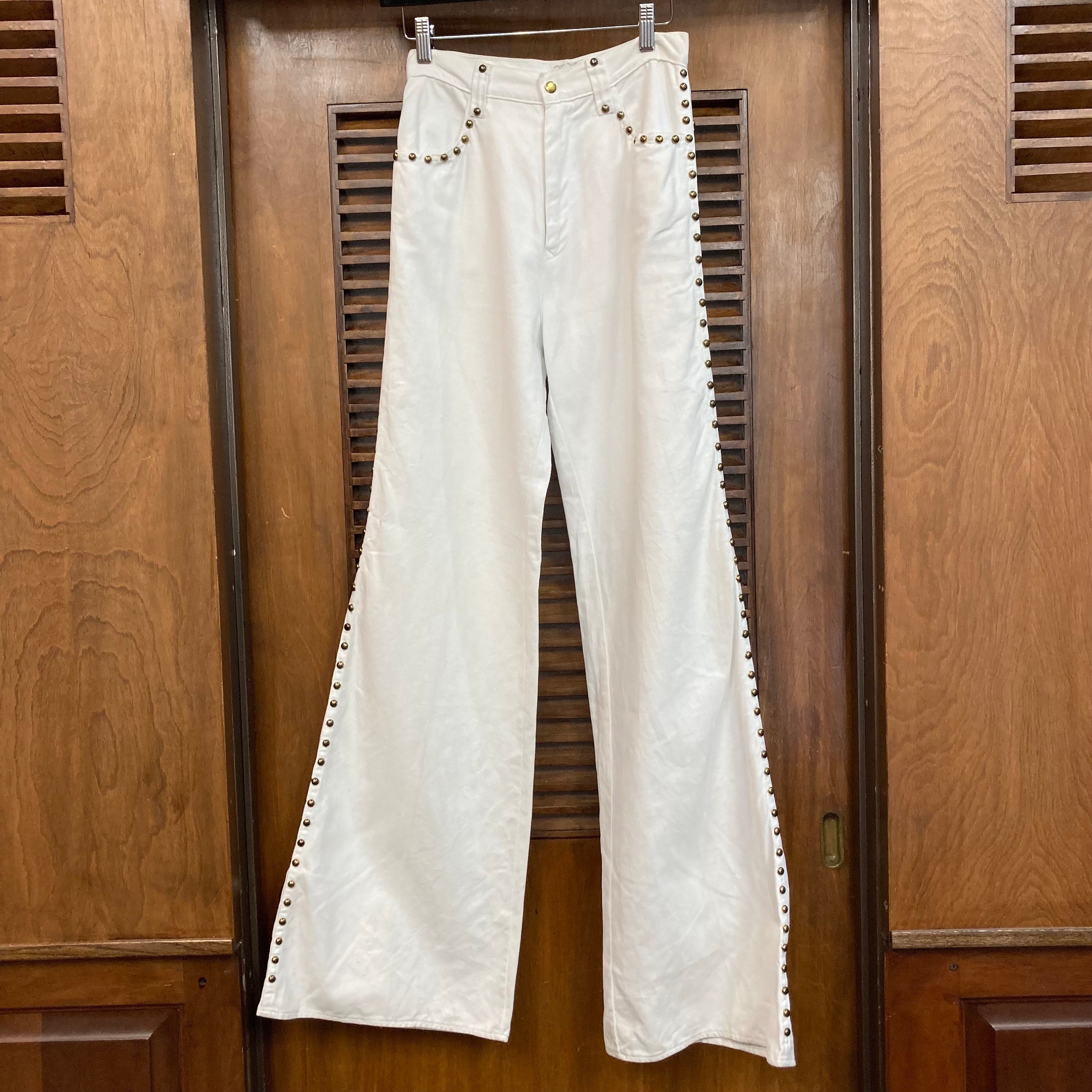パンツ 90s-00s M.F.G studs design cotton pants Vintage 1960's W26 White Studded Cotton Denim Glam Mod Disco