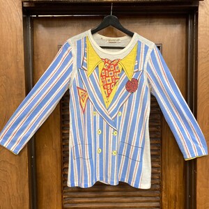 Vintage 1960s Clown Blazer Trompe LOeil Mod Glam Printed Long Sleeve T-Shirt, 60s Tee Shirt, Vintage Clothing image 2