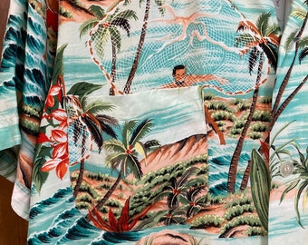 Vintage 1950's “penney's” Label Net Fisherman Rayon Hawaiian Vintage 1950's “penney's” Label Net Fisherman Rayon Hawaiian
