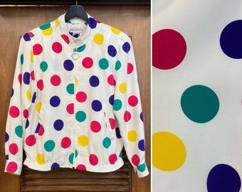 Vintage 1980’s Polka Dot Multi-Color Zipper Jacket, 80’s New Wave, Vintage Windbreaker, Vintage Clothing