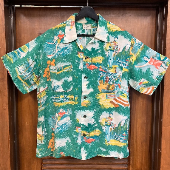 トップス 50s Reef rayon Hawaiian shirt vintage 1950s rayon Hawaiian shirt – Trunk of Dresses