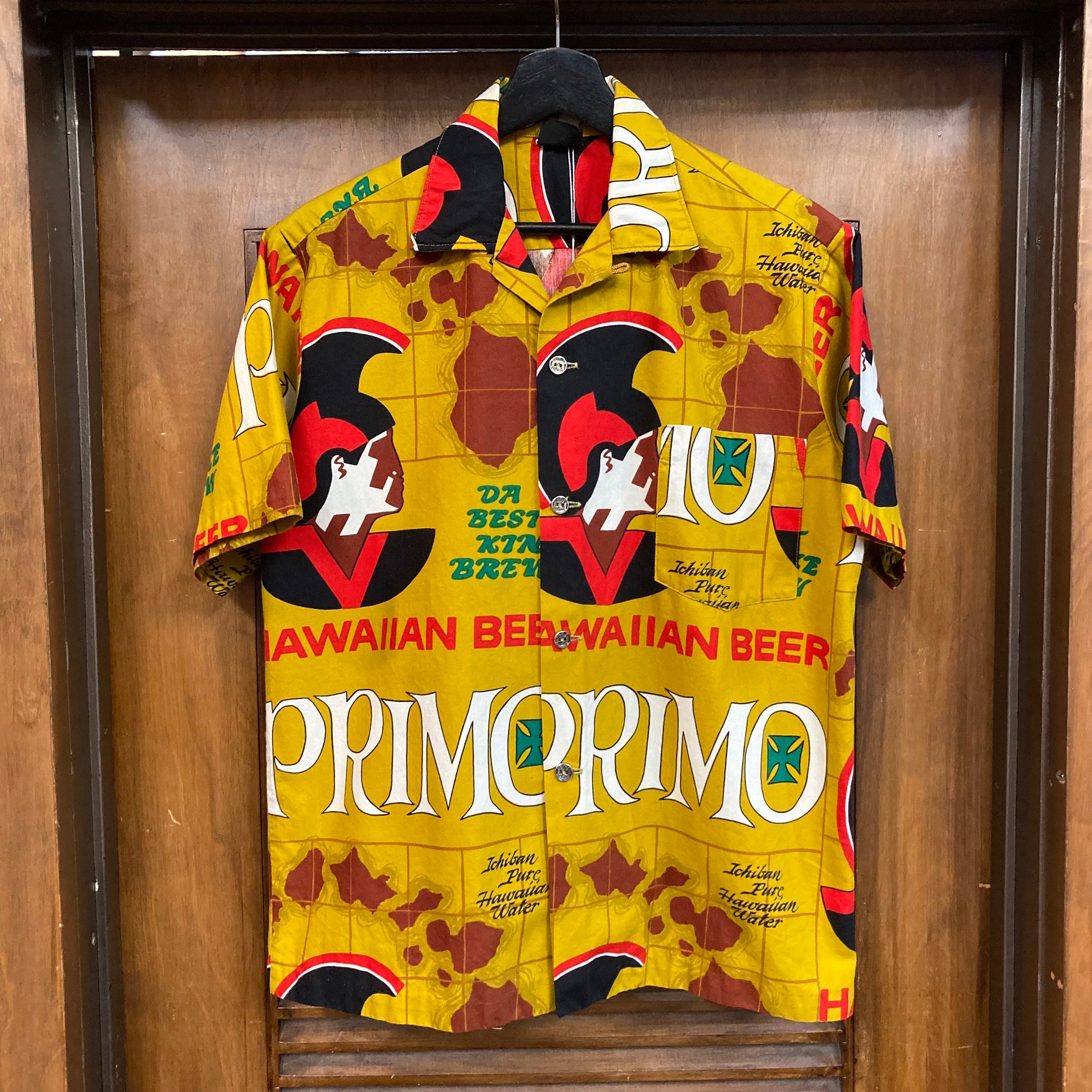 トップス 70s Ui-Maikai Primo Beer Hawaiian shirt Vintage Hawaiian Primo Beer Blue Cotton Aloha Shirt by Ui